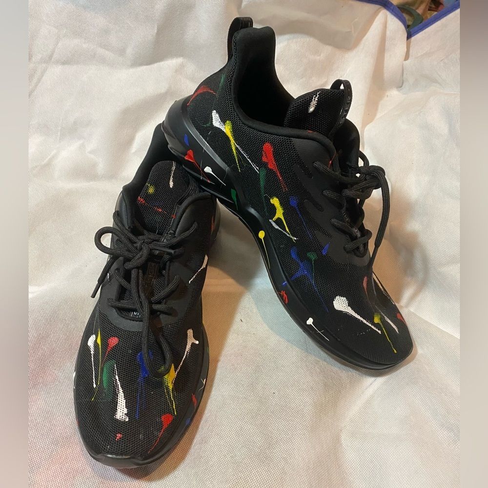 Soulsfeng Paint Splatter Sneakers, Black / Multicolor, Men’s Size 12
